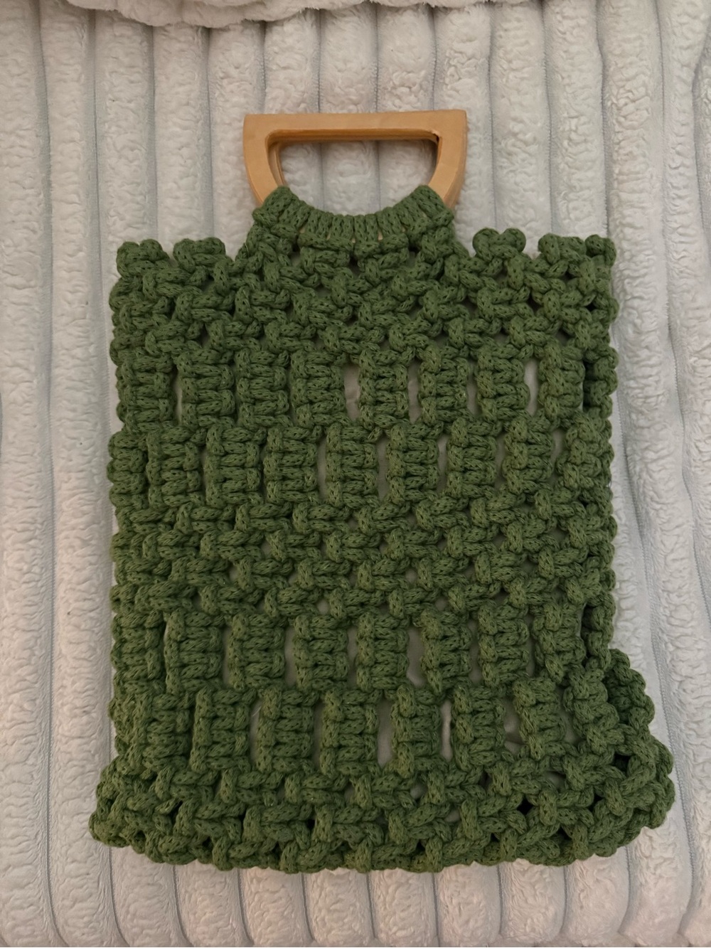 Handmade Crochet Tote Bag Green Wooden Handles | Miami Local Artisan | New